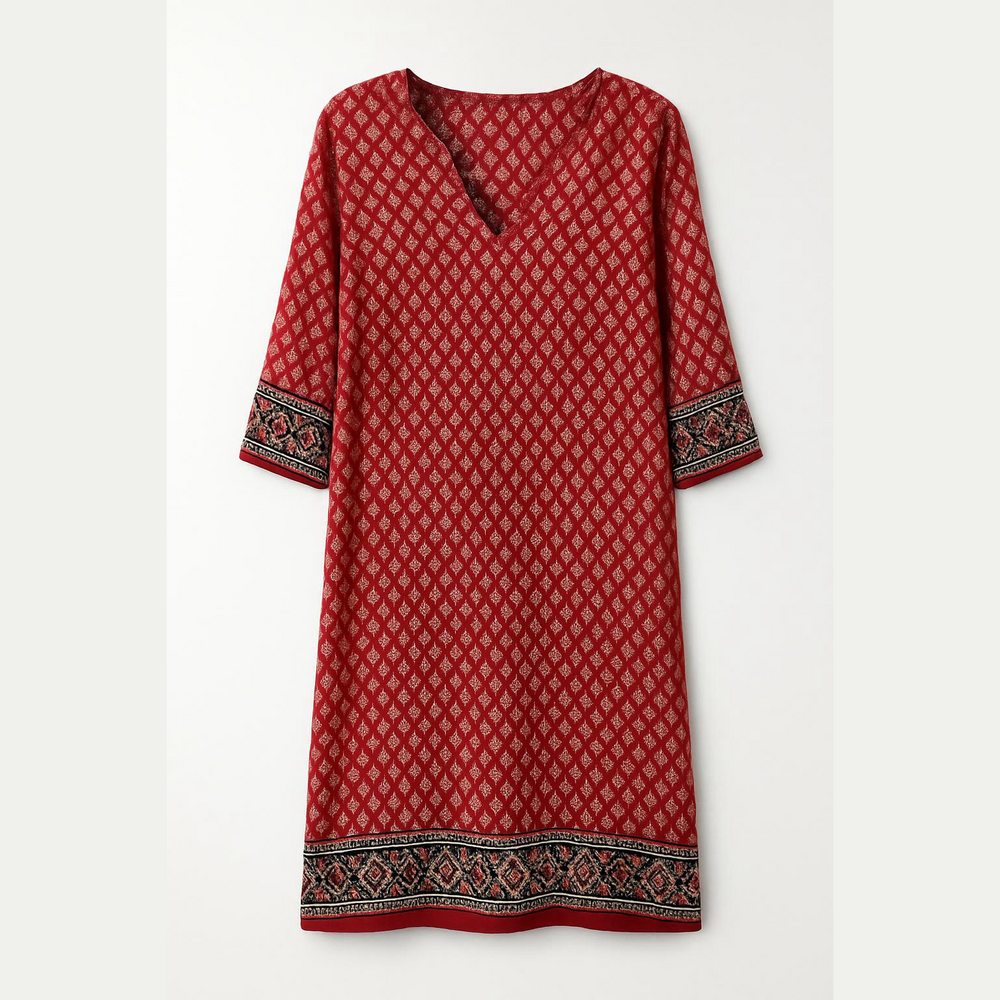 Red international looking print Women's sheath dress